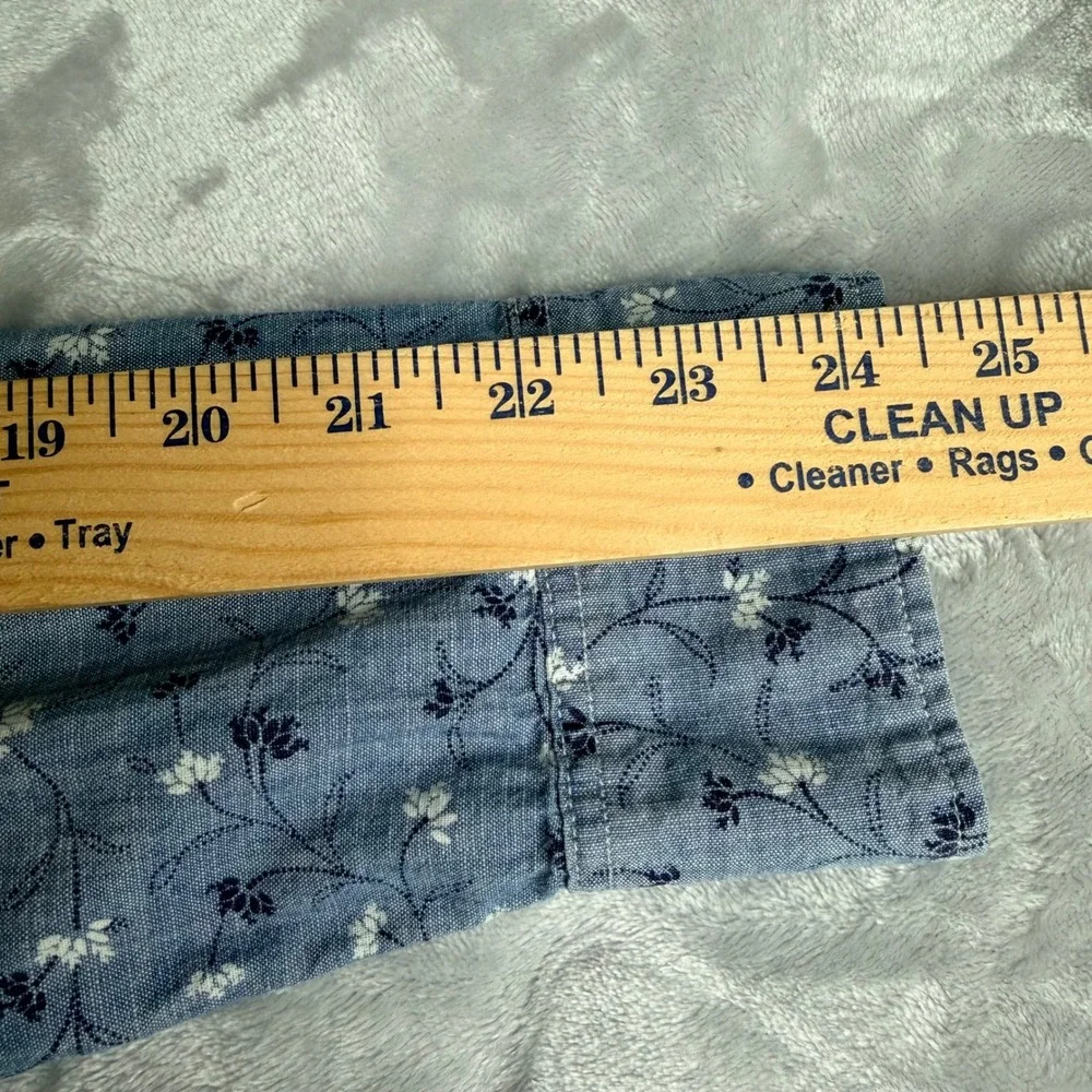 J. Crew Mens Slim Fit Floral Button Down Shirt Blue Chambray Cotton AJ835 Size M